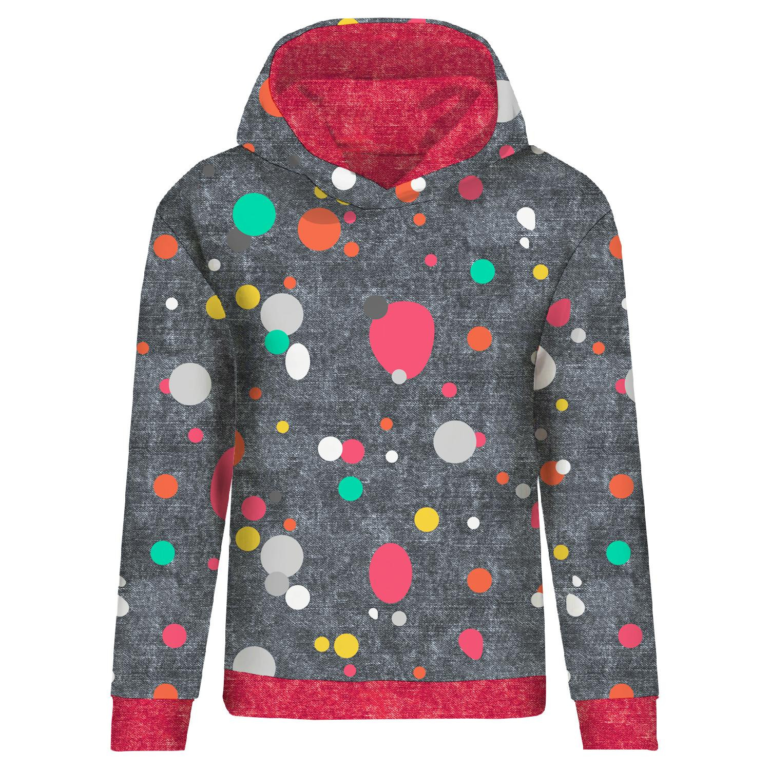 DÁMSKA MIKINA (POLA) CLASSIC S KAPUCÍ - BAREVNÉ TEČKY / ACID WASH GRAFIT -  teplákovina