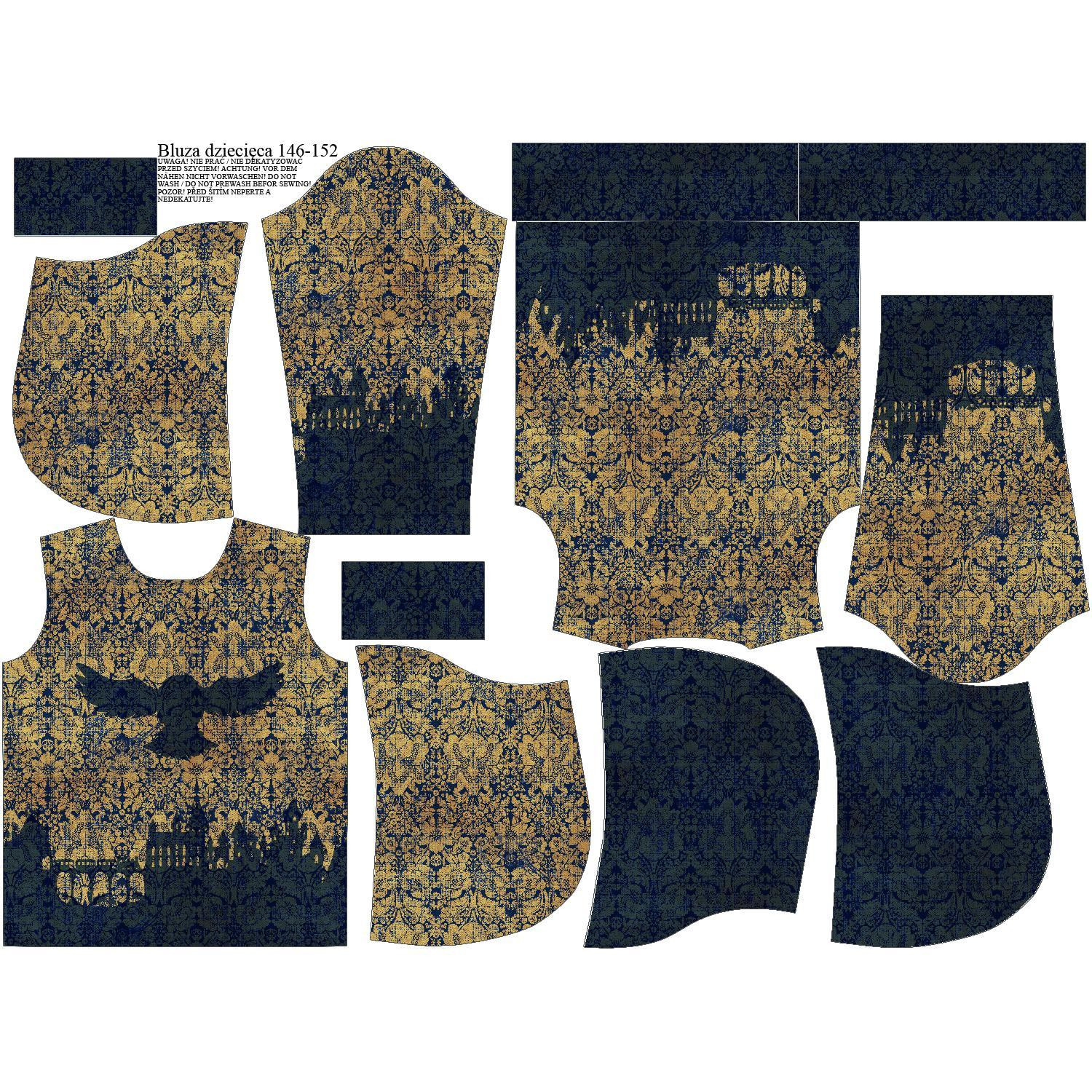 DĚTSKÁ MIKINA S KAPUCÍ (ALEX) - SOVA / KOUZELNÝ DAMASCO vz. 1 (KOUZELNÁ ŠKOLA) - teplákovina 122/128