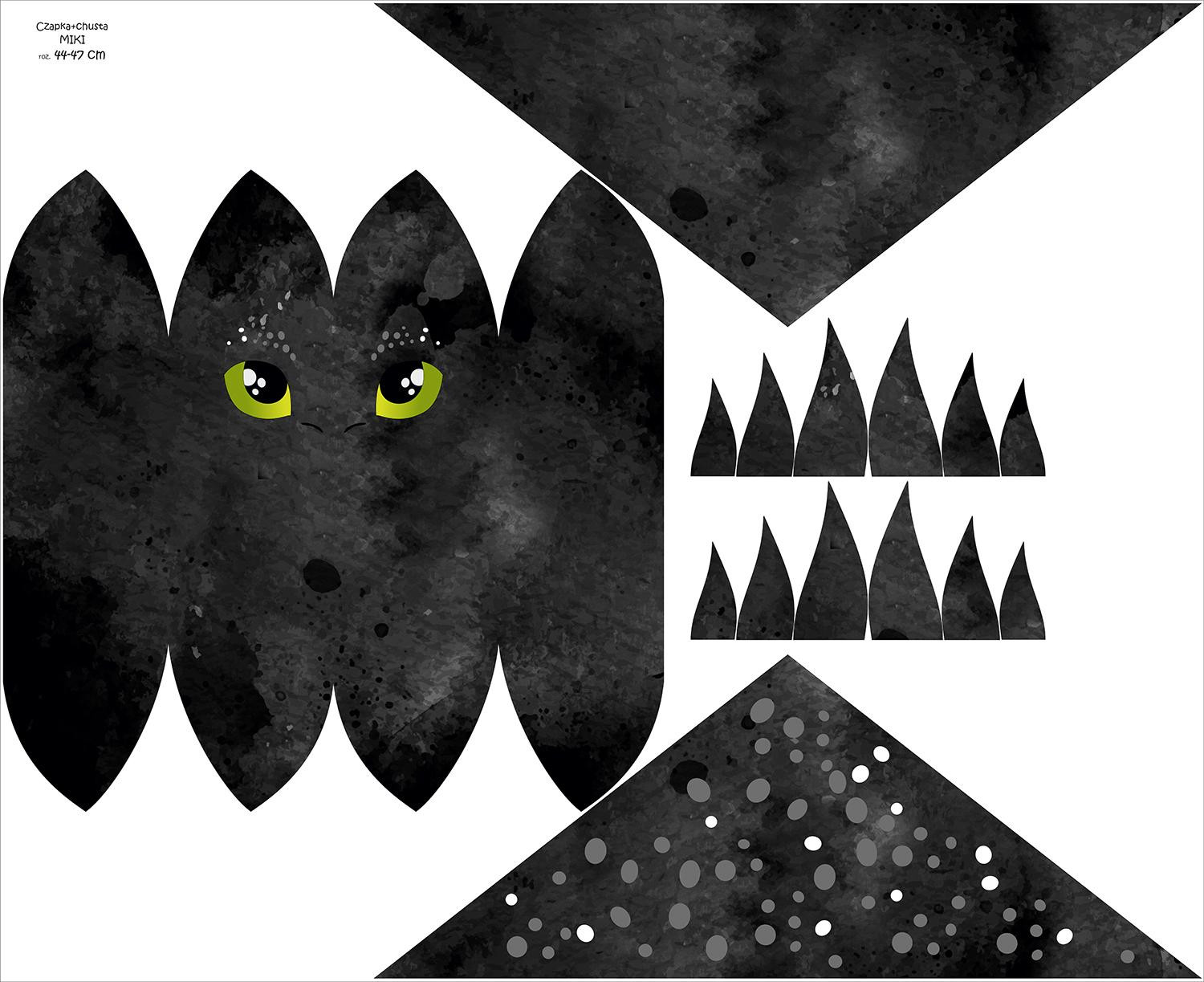 DĚTSKÁ ČEPICE A ŠATKA (DINO) - BLACK DRAGON - Sada šití