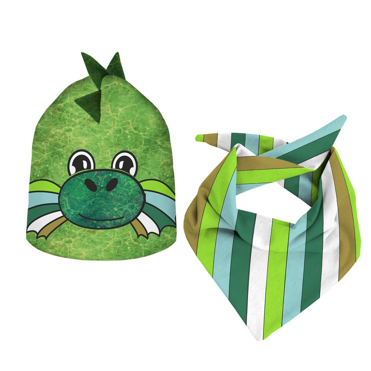 DĚTSKÁ ČEPICE A ŠATKA (DINO) - DRAK DINO - Sada šití