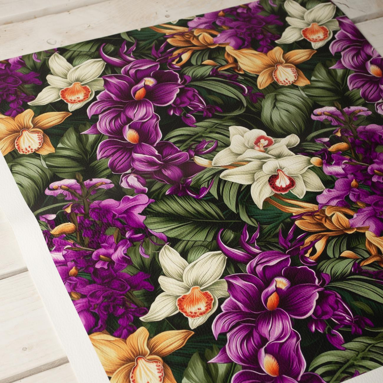EXOTIC ORCHIDS VZ. 7 (46 cm x 50 cm) - tlustá ekologická koženka tlačená