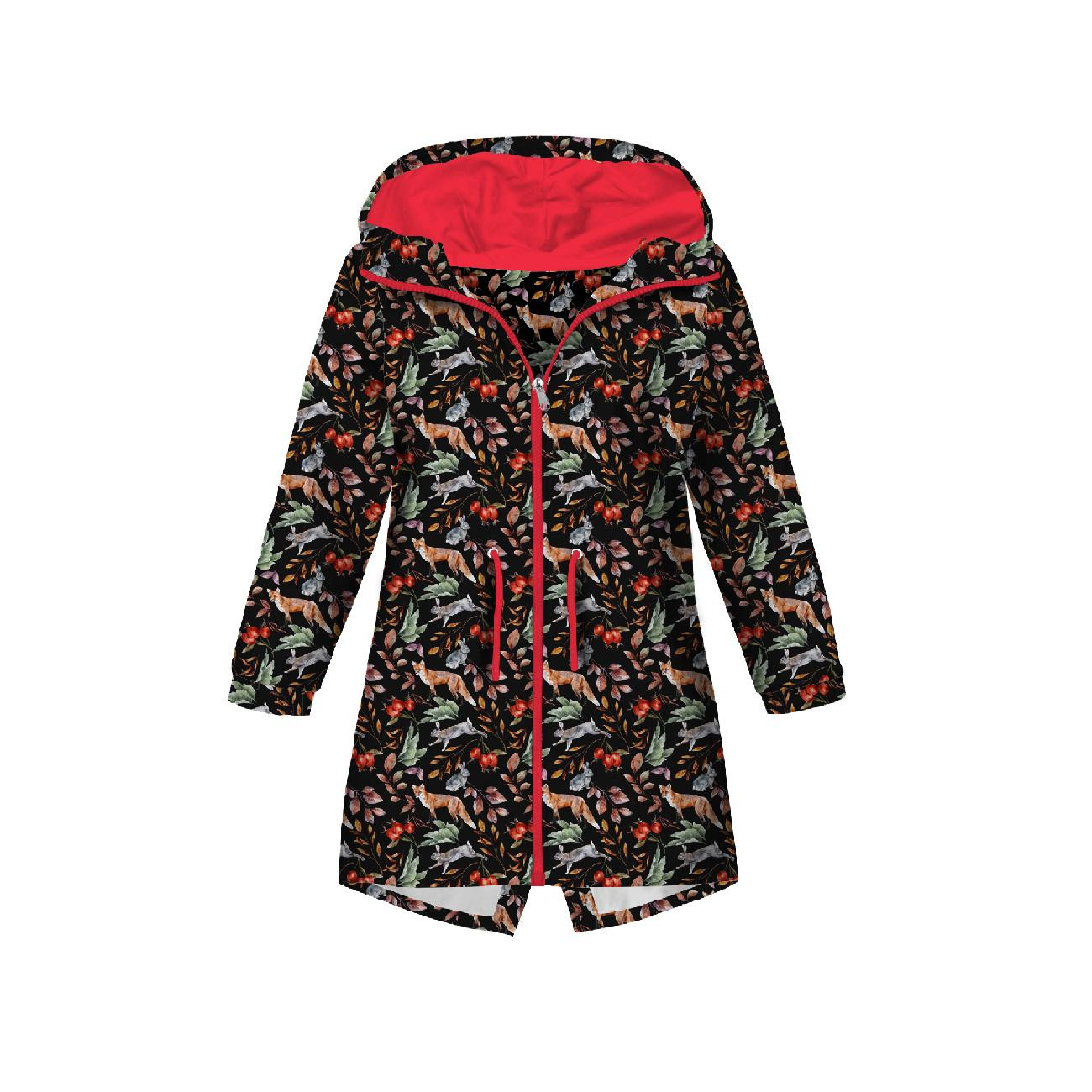 DĚTSKÁ BUNDA PARKA (ARIEL) - LESNÍ ZVÍŘATA VZ. 2 / ČERNÁ (BAREVNÝ PODZIM) - softshell