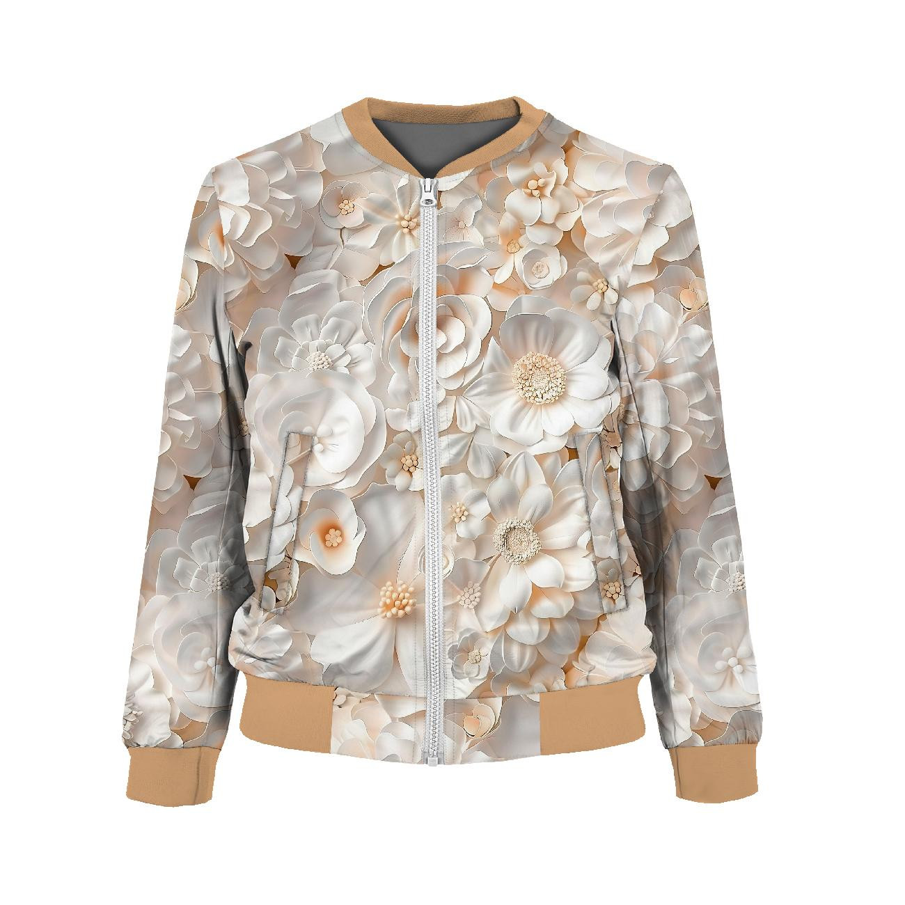 DÁMSKA BOMBER BUNDA (KAMA) - WHITE FLOWERS VZ. 4 - Sada šití
