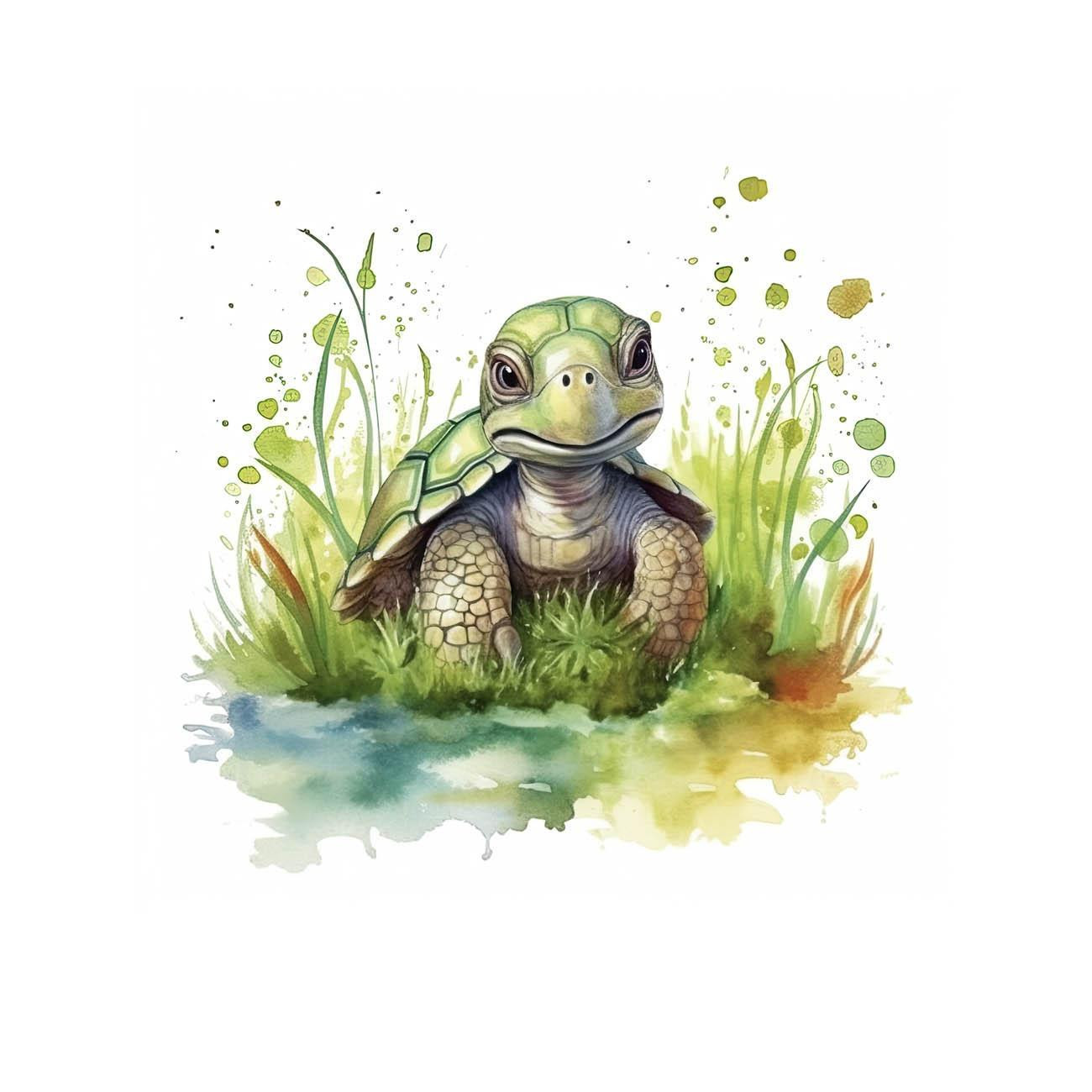 WATERCOLOR TORTOISE - panel (60cm x 50cm) teplákovina počesaná s elastanem ITY