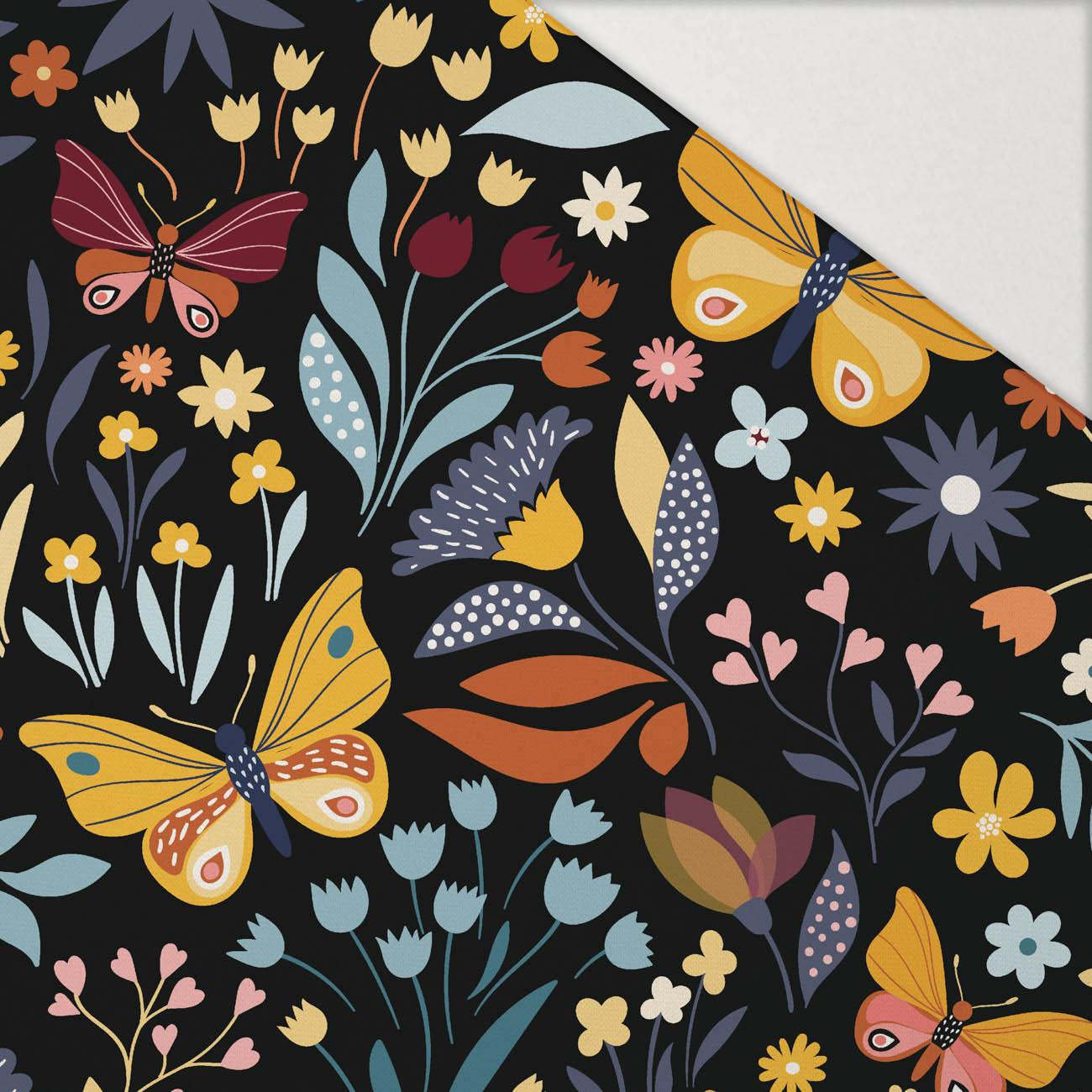 FOLKOVÍ MOTÝLI / černý - Hydrofobní česaná teplákovina