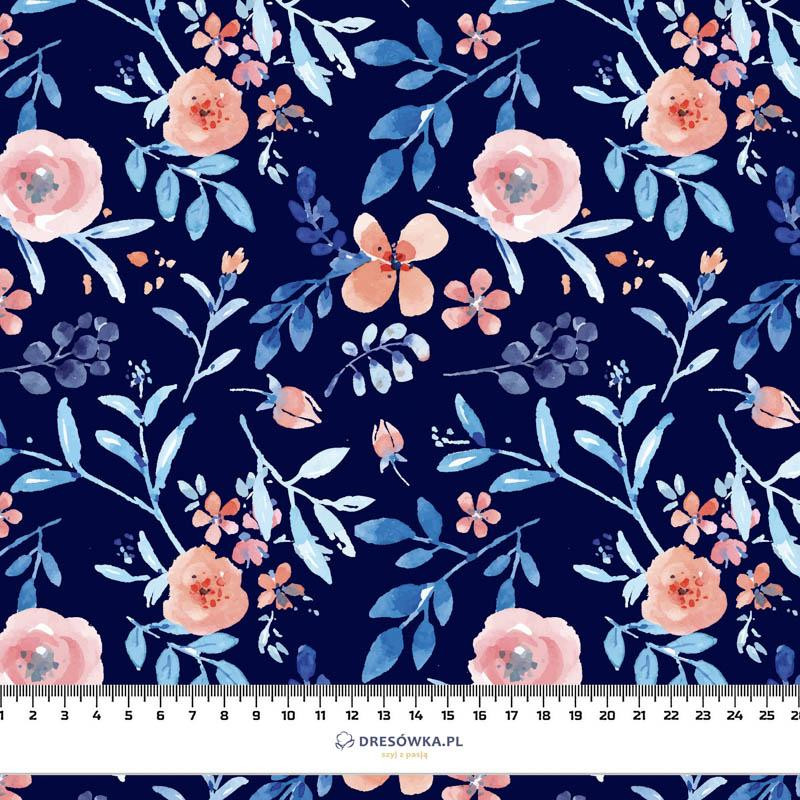 MALOWANE PIWONIE / navy - Welur tapicerski