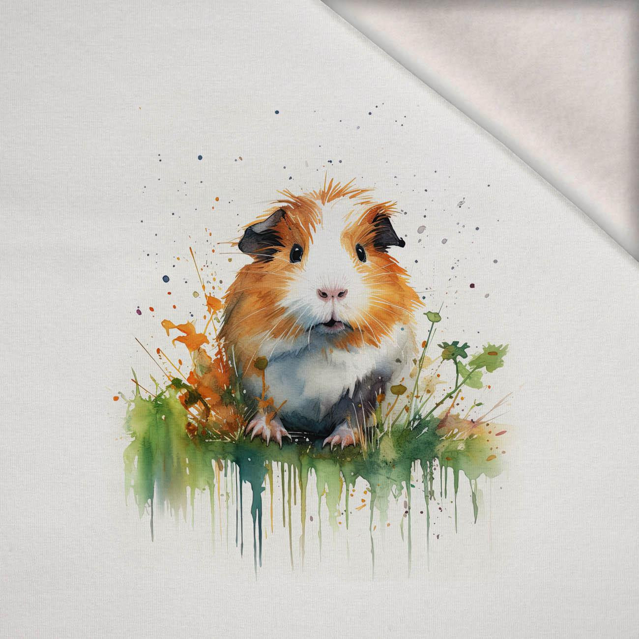 WATERCOLOR GUINEA PIG - panel (60cm x 50cm) teplákovina počesaná s elastanem ITY