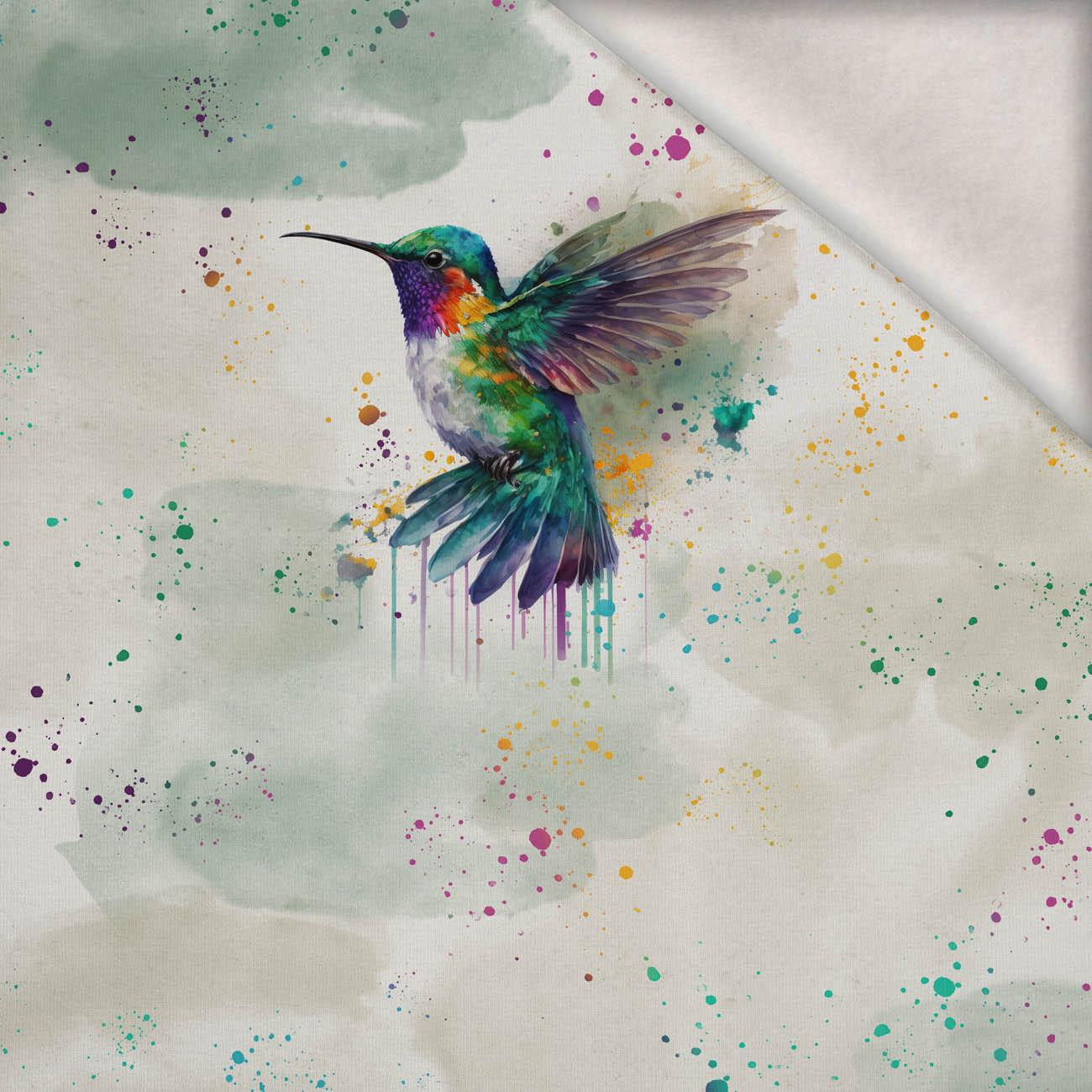 WATERCOLOR HUMMINGBIRD - Panel (75cm x 80cm) teplákovina počesaná s elastanem ITY