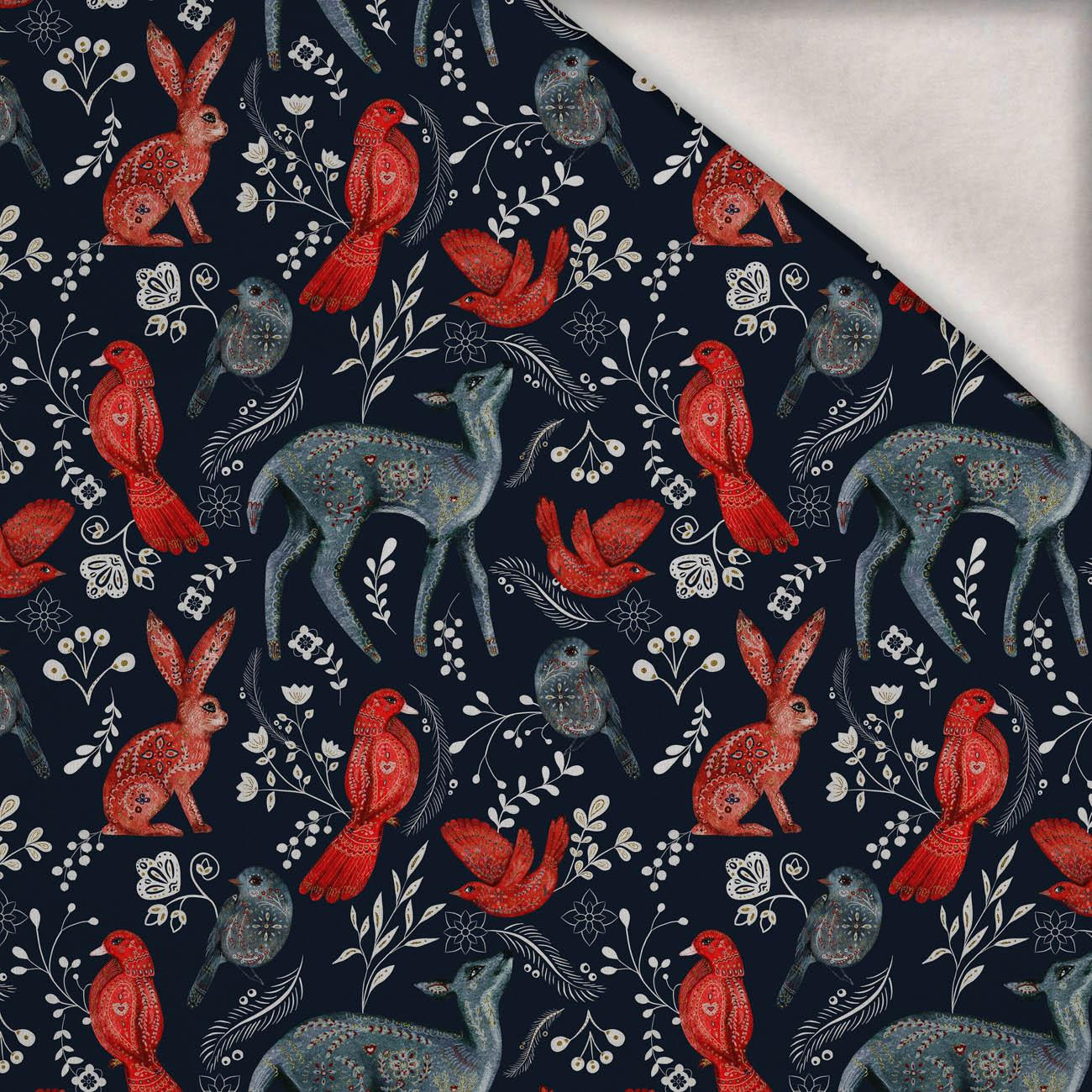 FOLK ZVÍŘATA vz. 2 (FOLK LES) - teplákovina počesaná s elastanem ITY