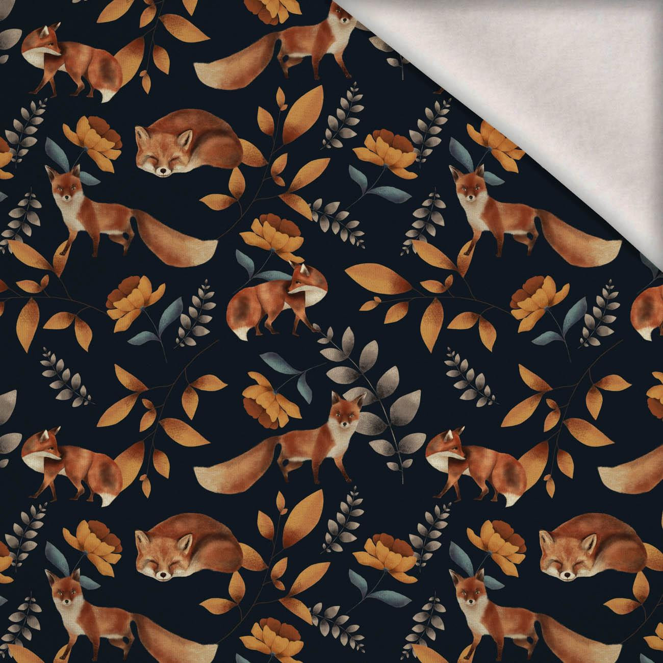 FOX TIME (INTO THE WOODS) - teplákovina počesaná s elastanem ITY