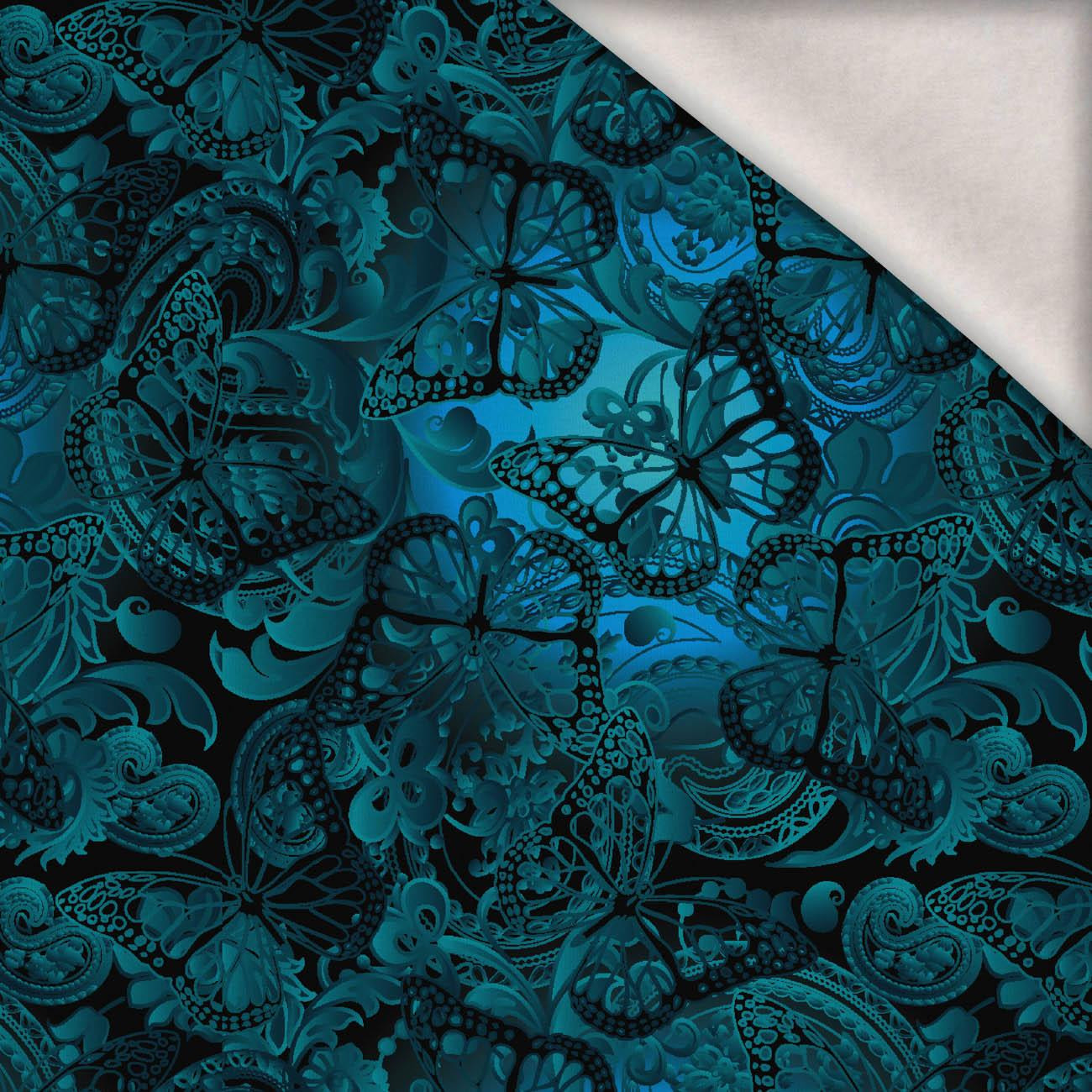 KORONKOWE MOTYLE / niebieskie - teplákovina počesaná s elastanem ITY