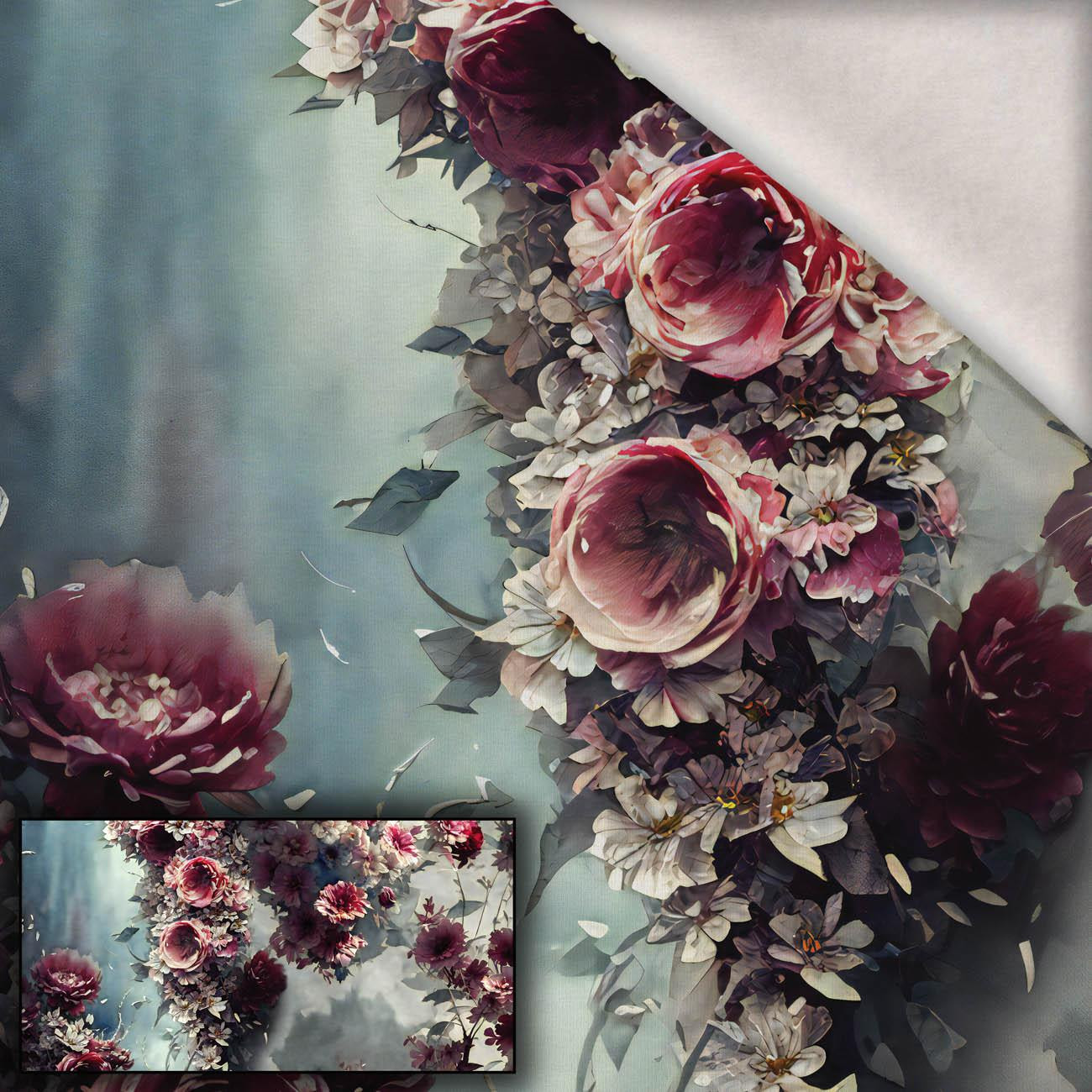 VINTAGE FLOWERS Vz. 5 - Paneel (80cm x 155cm) teplákovina počesaná s elastanem ITY