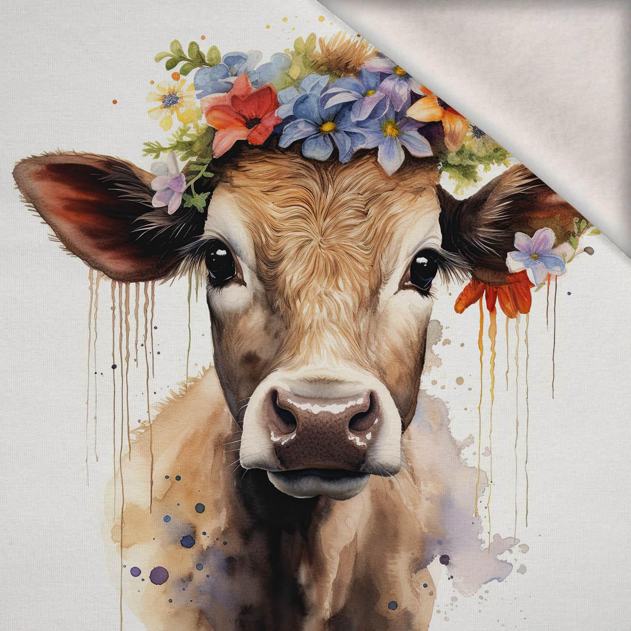 WATERCOLOR COW - Panel (75cm x 80cm) teplákovina počesaná s elastanem ITY