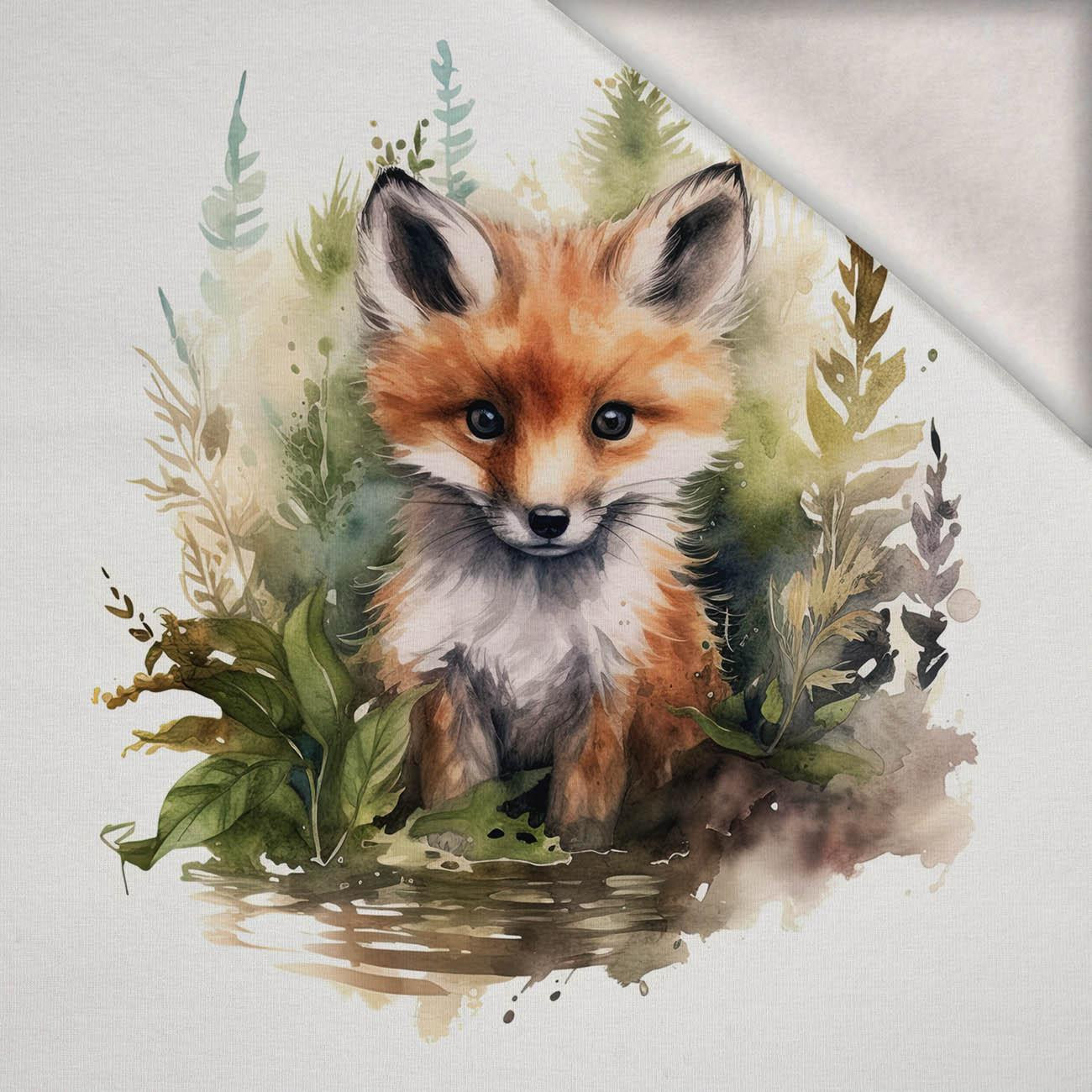 WATERCOLOR FOX - Panel (75cm x 80cm) teplákovina počesaná s elastanem ITY