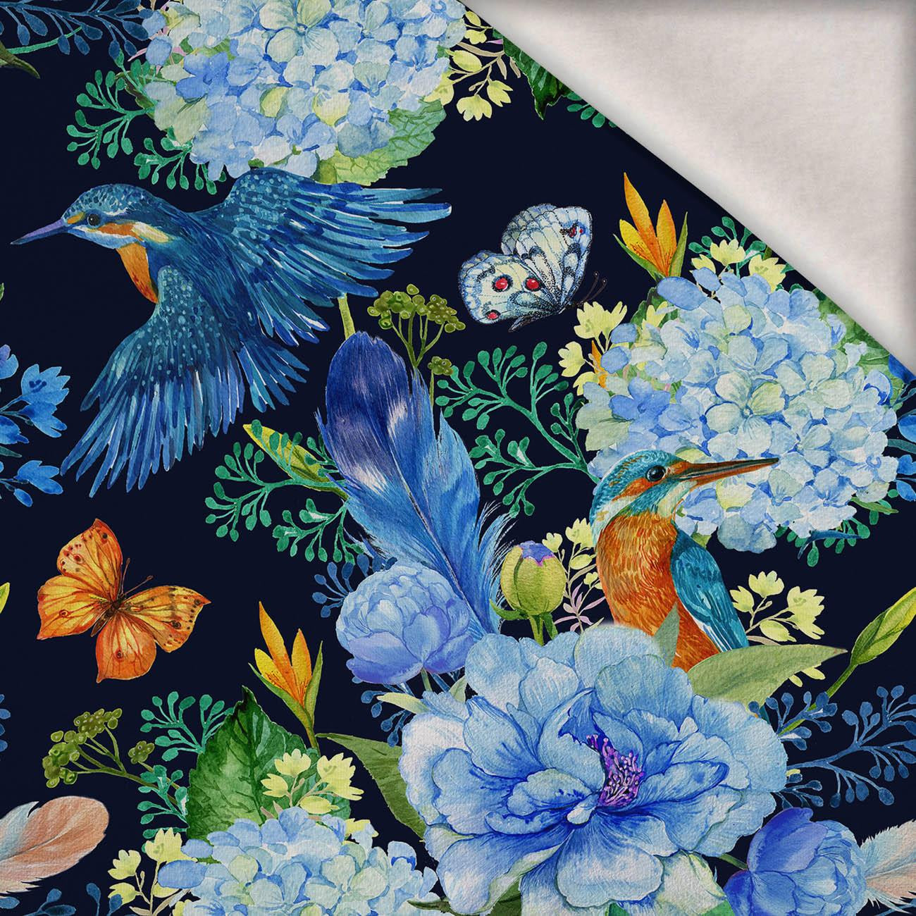 LEDŇÁČEK A ŠEŘÍKY (LEDŇÁČEK NA LOUCE) / navy - teplákovina počesaná s elastanem ITY