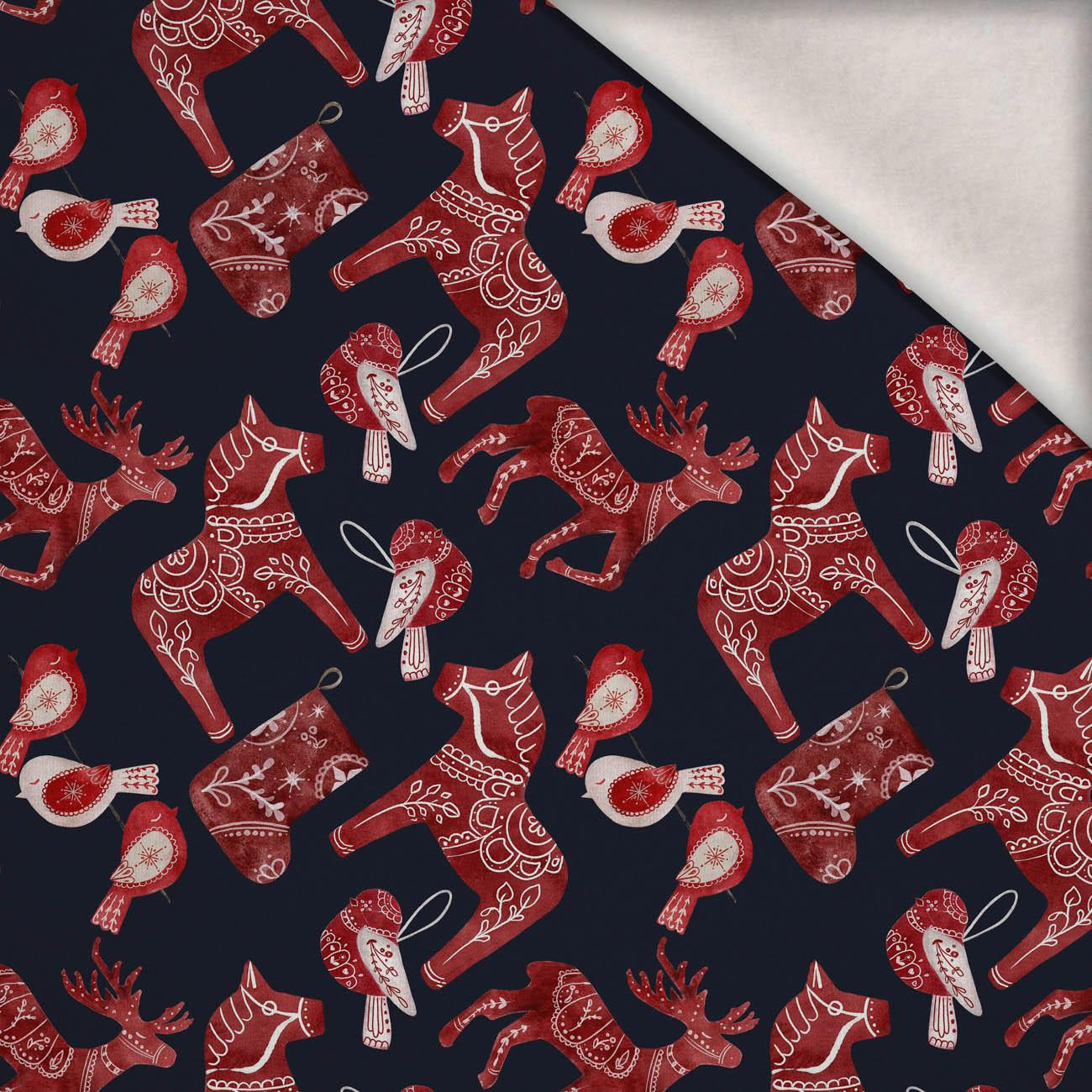 ZIMNÍ ZVÍŘATA VZ.2 (NORDIC CHRISTMAS) - teplákovina počesaná s elastanem ITY