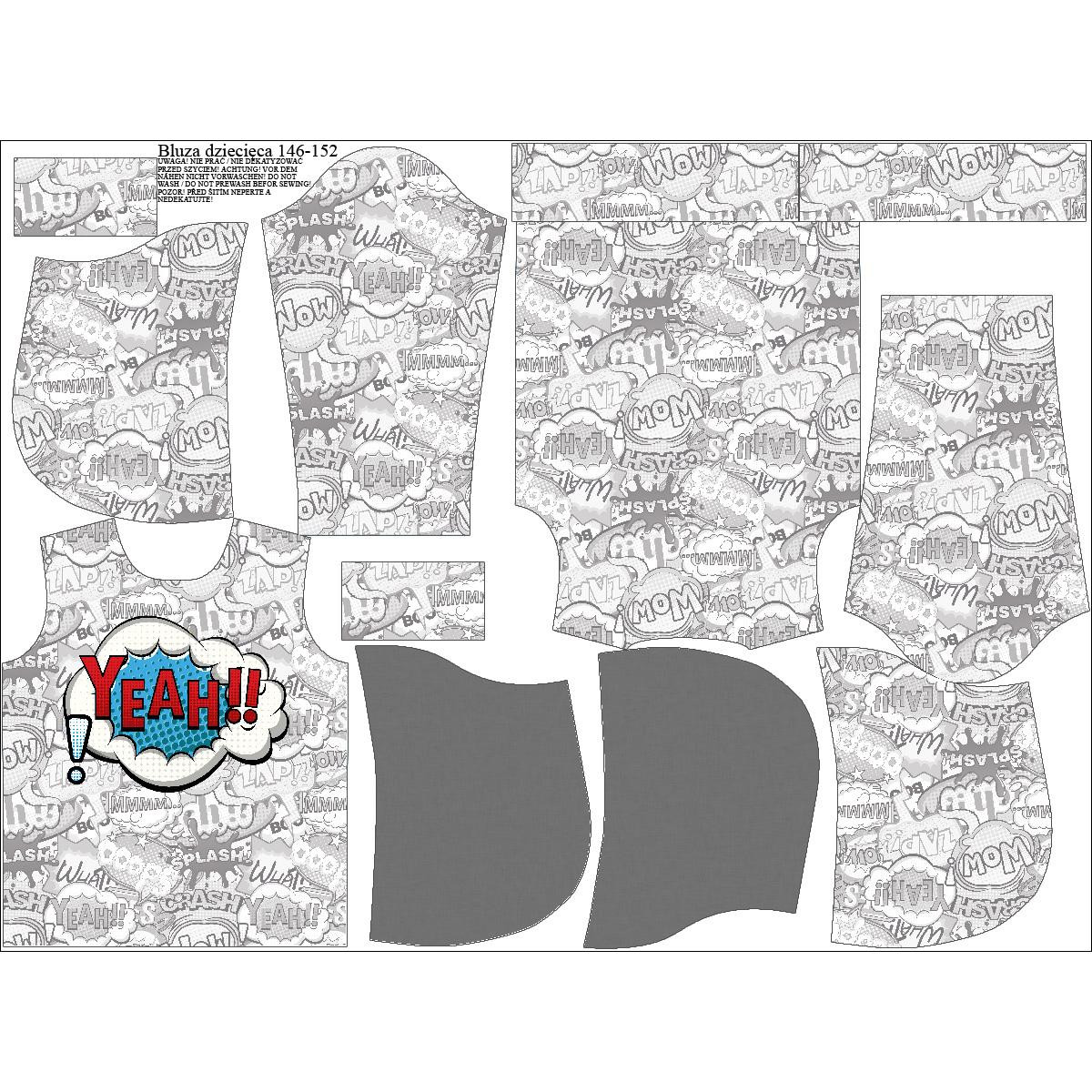 DĚTSKÁ MIKINA S KAPUCÍ  (ALEX) - KOMIKS / yeah (modrý - červený) - Sada šití