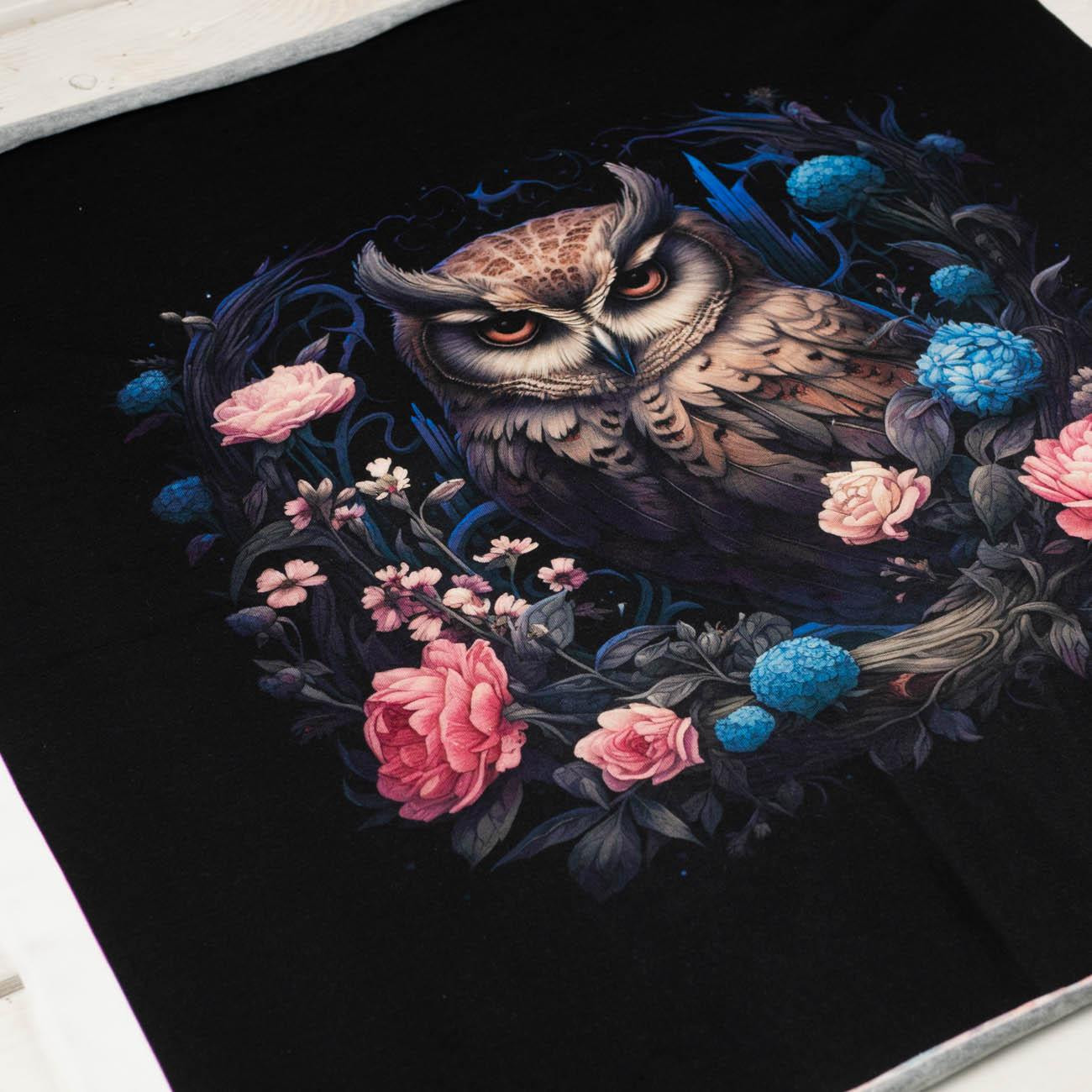 GOTHIC OWL - panel (60cm x 50cm) SINGLE JERSEY