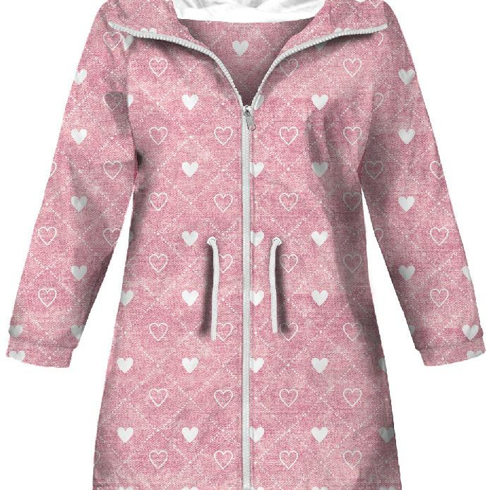 DĚTSKÁ BUNDA PARKA (ARIEL) - SRDÍČKA A KOSOČTVERCE / ROZŘEZANÝ JEANS (růžově křemenný) - softshell