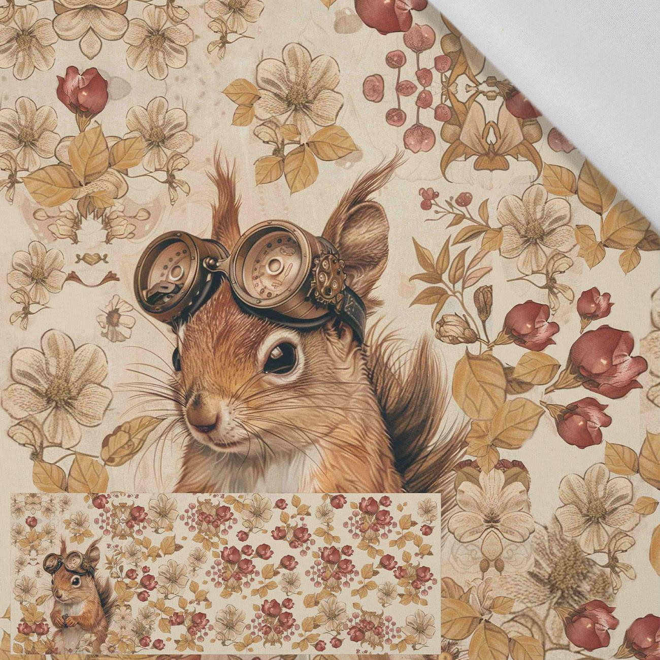 SQUIRREL STEAMPUNK FOREST -  PANORAMICKÝ PANEL (60cm x 155cm) bavlněná tkanina