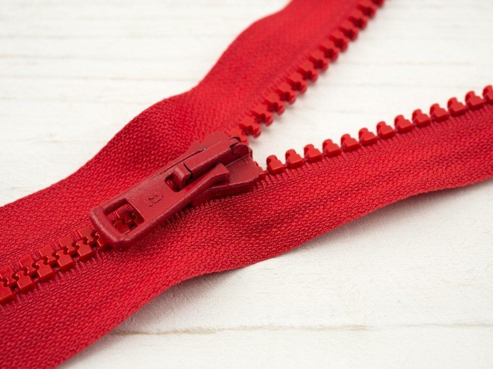 Kostěný zip 60cm dělitelný - červený