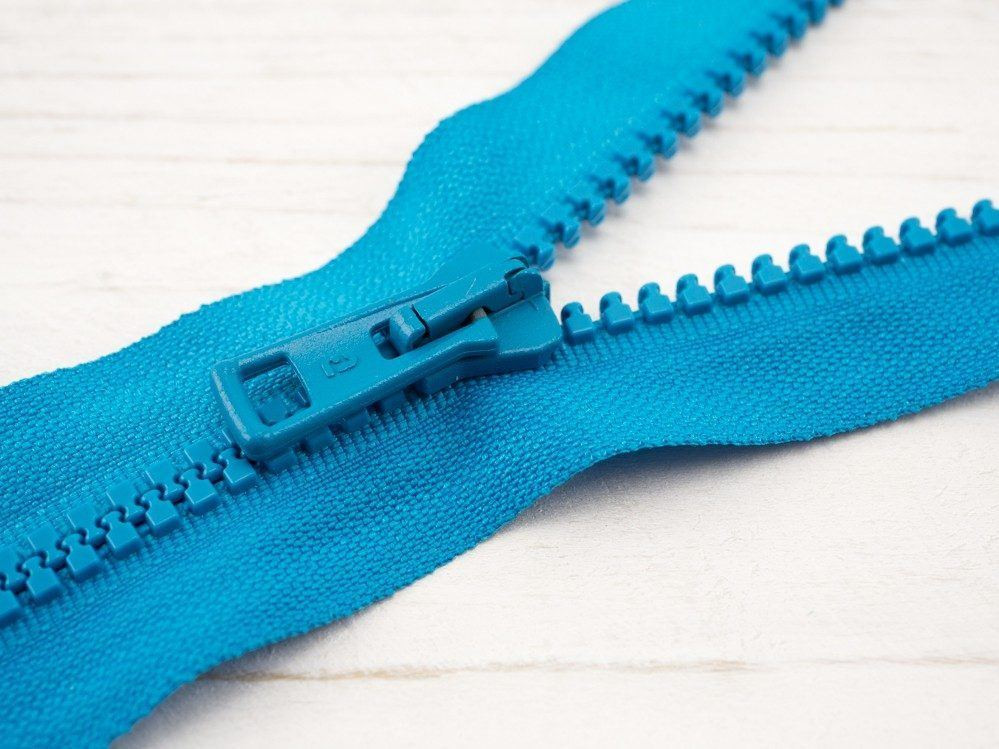 Kostěný zip 40cm dělitelný  - tyrkysový B-18