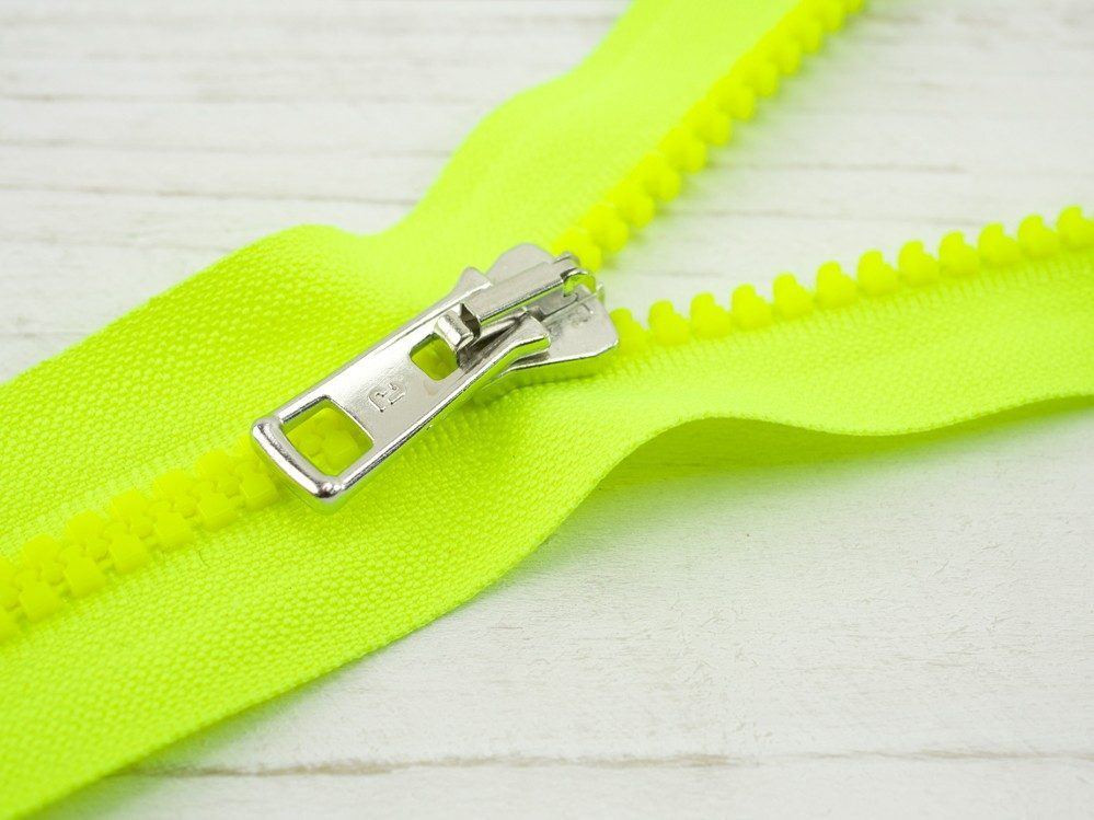 Kostěný zip 50cm dělitelný - neon žlutý