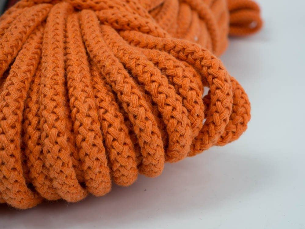 Šňůra bavlněná kulatá 8mm - ORANŽOVÁ