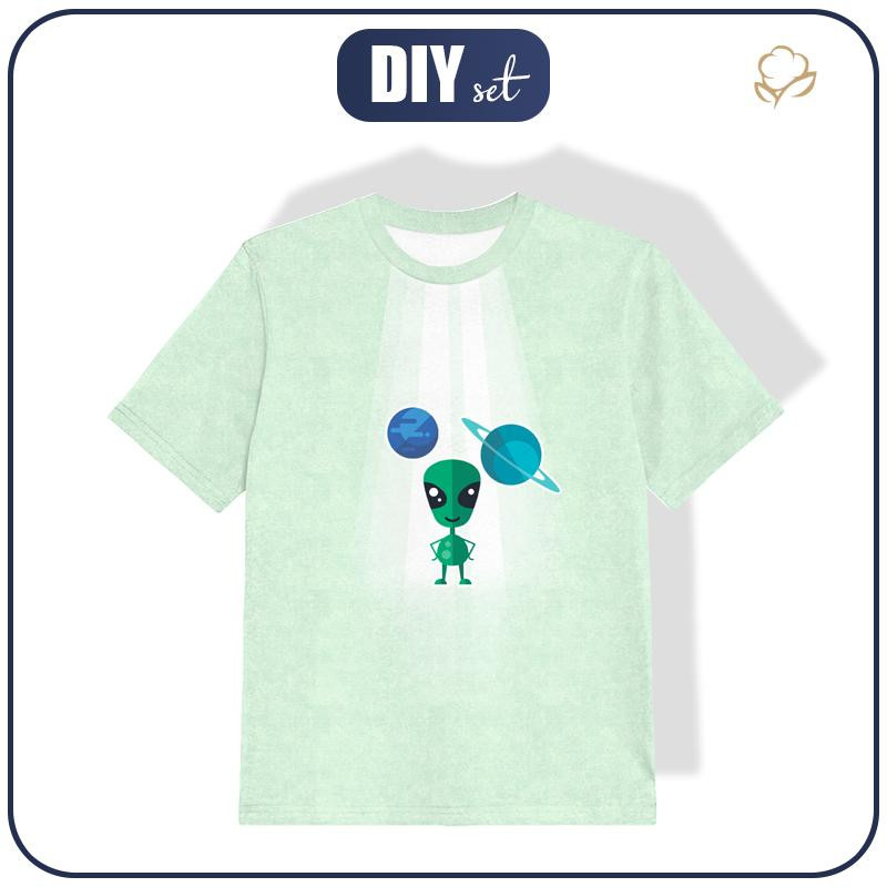 DĚTSKÉ TRIČKO - UFON (CESTA DO VESMÍRU) / ACID WASH MENTOLOVÝ - single jersey