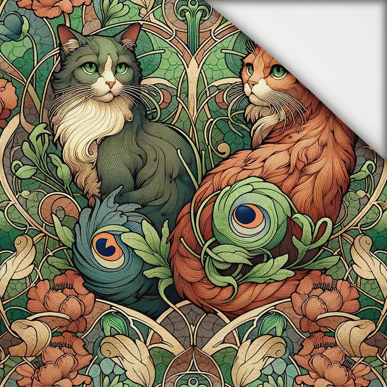 ART NOUVEAU CATS & FLOWERS VZ. 3 - lehký, česaný úplet ART NOUVEAU CATS & FLOWERS VZ. 3 - lehký, česaný úplet