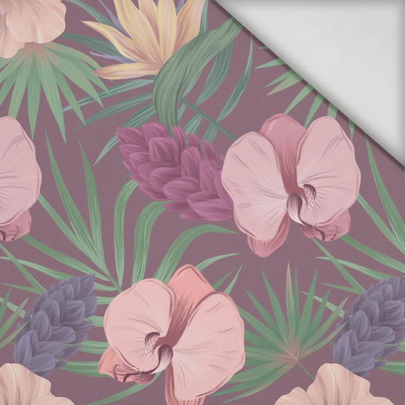 EXOTICKÉ ROSTLINY / fialová- lycra pro plavky 240g EXOTICKÉ ROSTLINY / fialová- lycra pro plavky 240g