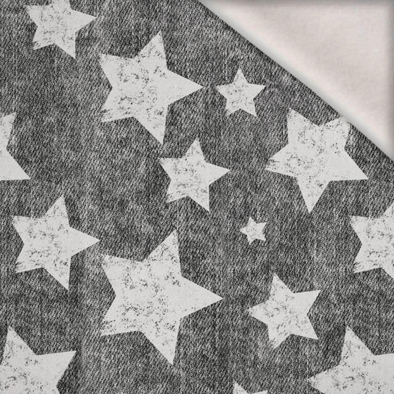 BIAŁE GWIAZDY / przecierany jeans (szary) - teplákovina počesaná s elastanem ITY BIAŁE GWIAZDY / przecierany jeans (szary) - teplákovina počesaná s elastanem ITY