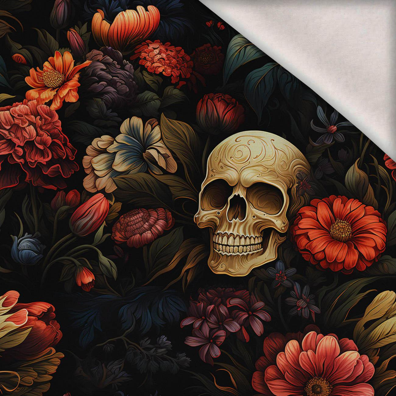 FLOWERS AND SKULL - teplákovina počesaná s elastanem ITY FLOWERS AND SKULL - teplákovina počesaná s elastanem ITY