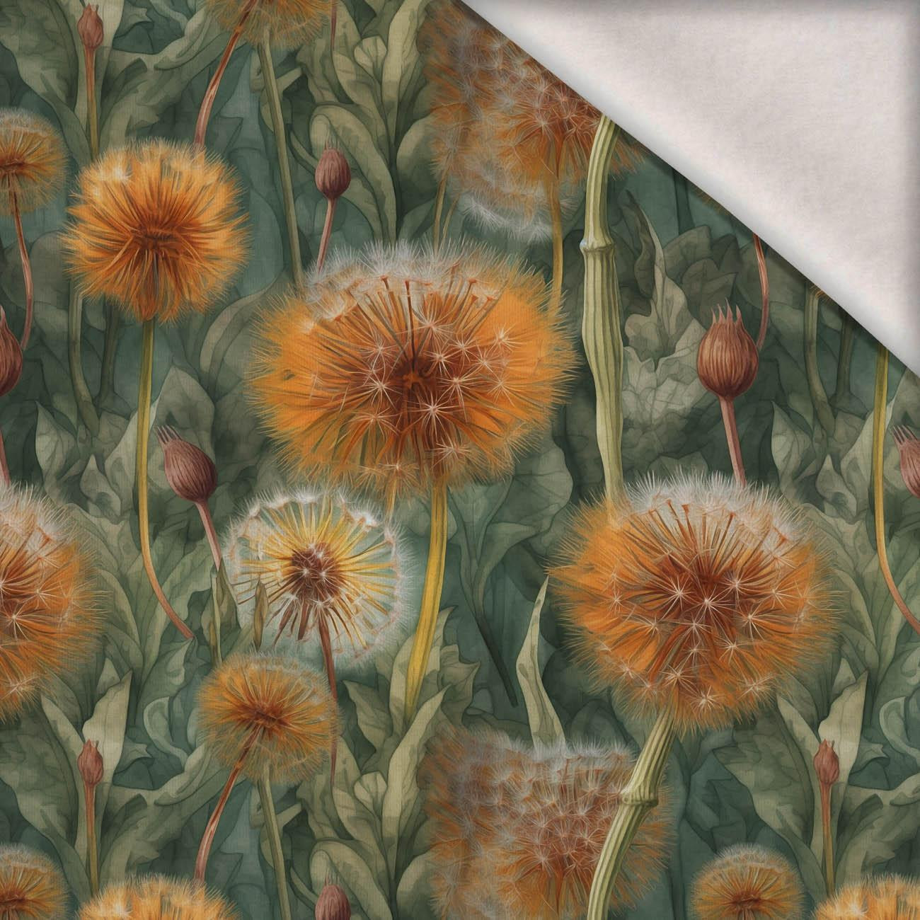 WATERCOLOR DANDELION VZ. 3 - teplákovina počesaná s elastanem ITY WATERCOLOR DANDELION VZ. 3 - teplákovina počesaná s elastanem ITY