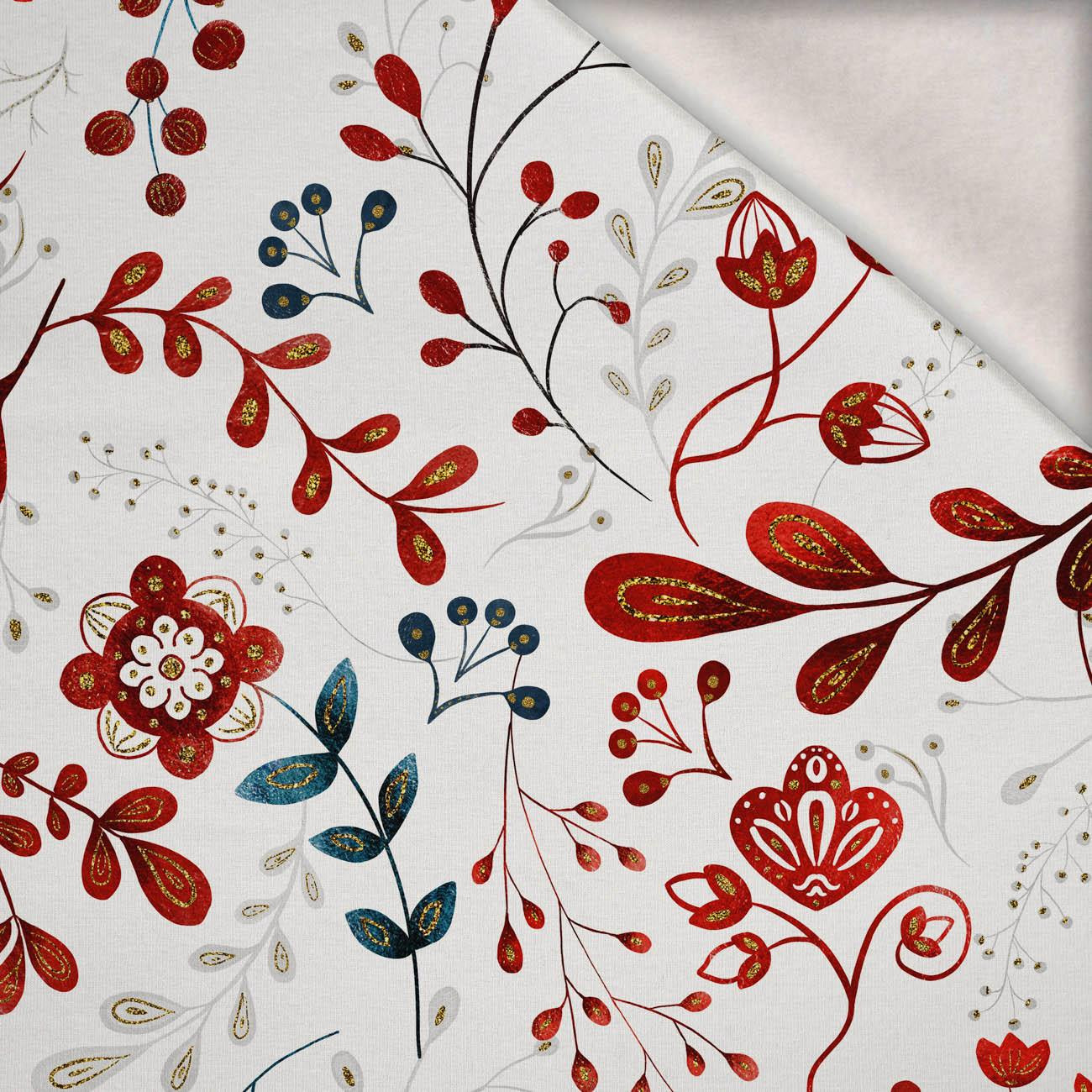 FOLK FLORAL wz. 2 (FOLK LES) - teplákovina počesaná s elastanem ITY