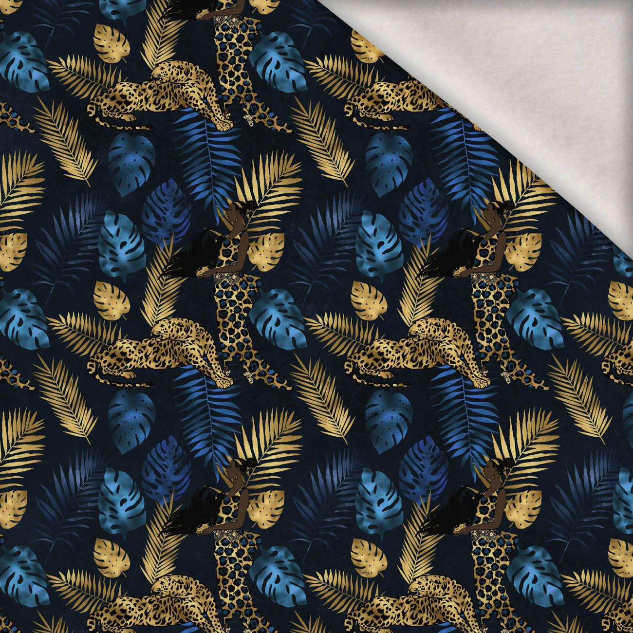 GOLD LEOPARD - teplákovina počesaná s elastanem ITY GOLD LEOPARD - teplákovina počesaná s elastanem ITY