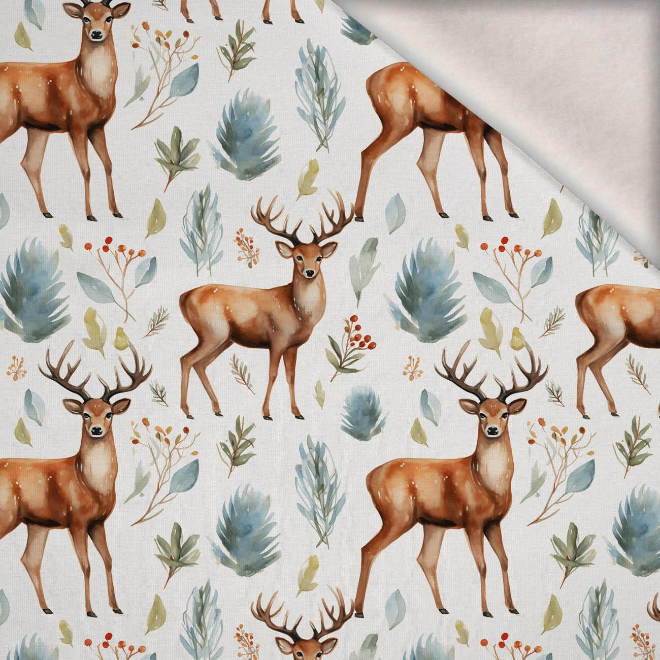 PASTEL REINDEER - teplákovina počesaná s elastanem ITY PASTEL REINDEER - teplákovina počesaná s elastanem ITY