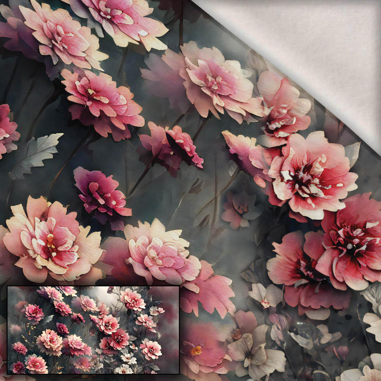 VINTAGE FLOWERS Vz. 3 - Paneel (80cm x 155cm) teplákovina počesaná s elastanem ITY