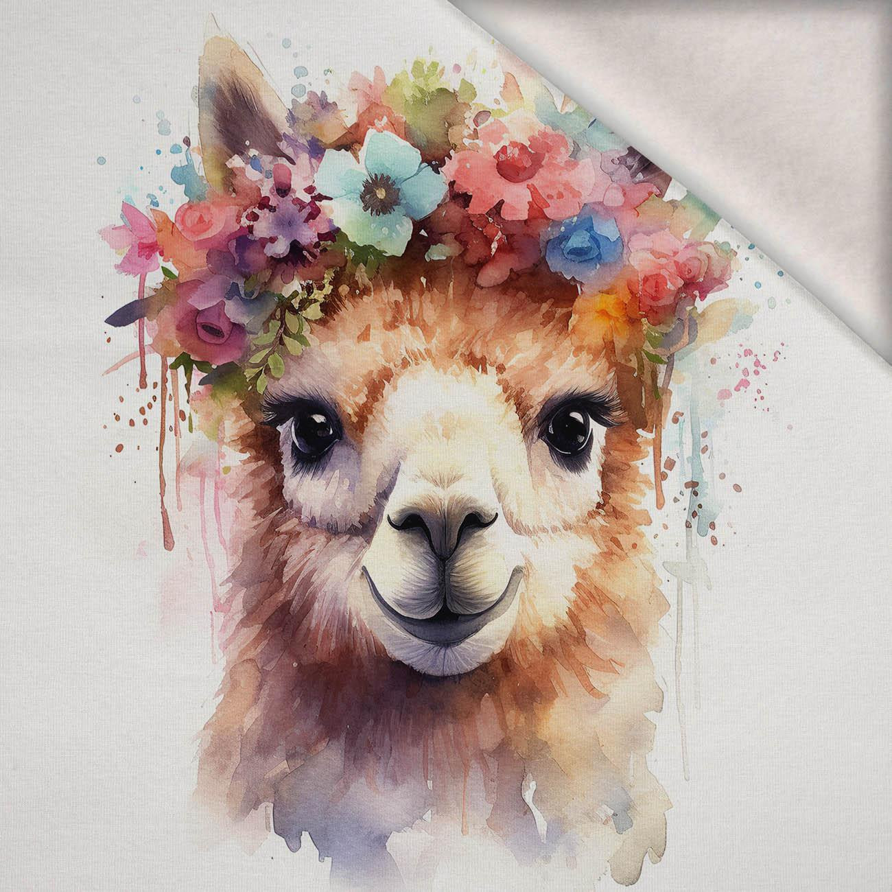 WATERCOLOR LAMA - Panel (75cm x 80cm) teplákovina počesaná s elastanem ITY