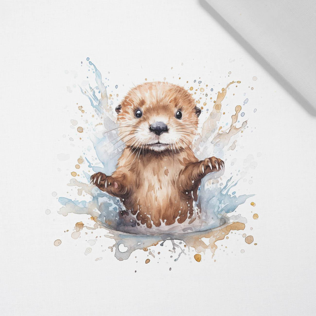 WATERCOLOR BABY OTTER - Paneel (60cm x 50cm) bavlněná tkanina