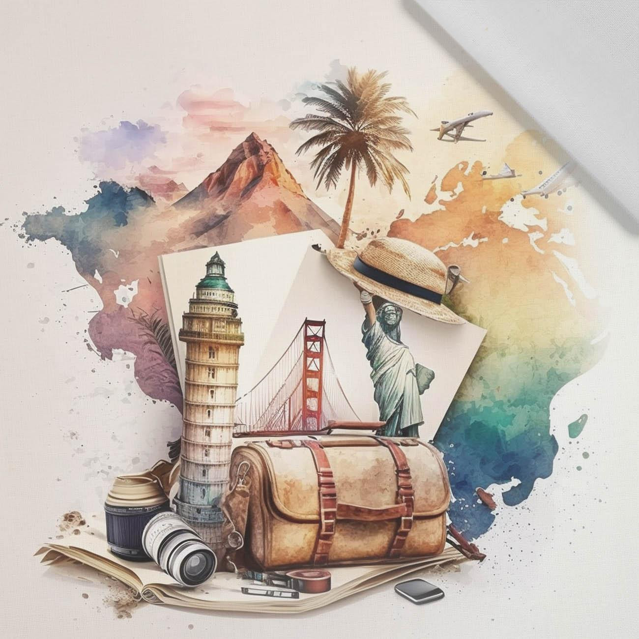 TRAVEL TIME VZ. 3 - Paneel (75cm x 80cm) bavlněná tkanina