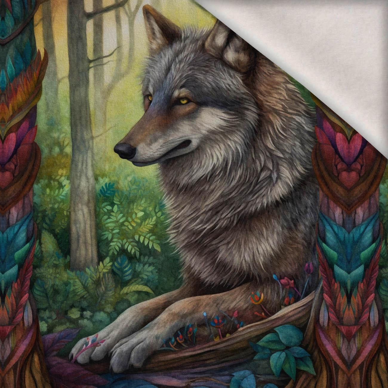 BOHO WOLF - Panel (75cm x 80cm) teplákovina počesaná s elastanem ITY