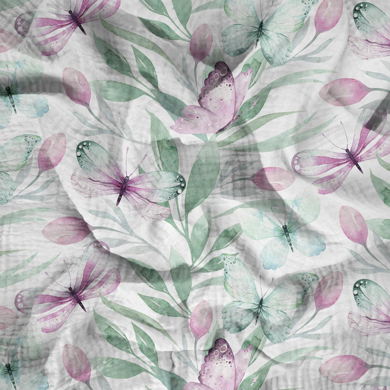 MOTÝLI MIX VZ.1 (AKVARELOVÍ MOTÝLI) - Mušelín bavlněný