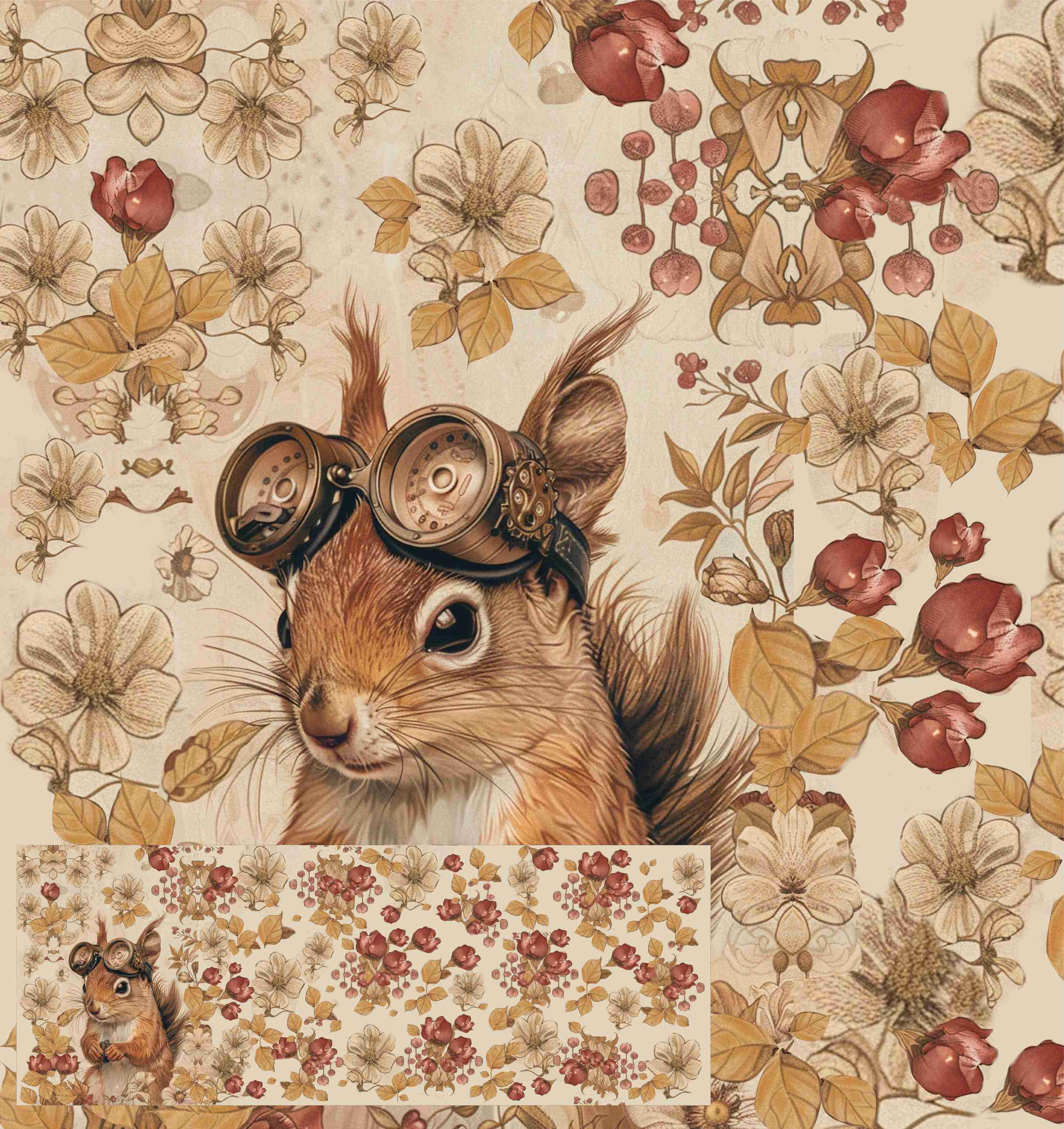 SQUIRREL STEAMPUNK FOREST - PANORAMICKÝ PANEL 60cm