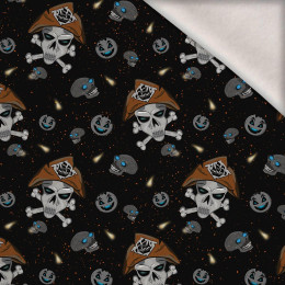 PIRATE SKULLS / BLACK (SCARY HALLOWEEN) - teplákovina počesaná s elastanem ITY
