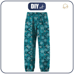 SOFTSHELLOVÉ DĚTSKÉ KALHOTY (YETI) - TYRKYSOVÉ SNĚHOVÉ VLOČKY (TUČŇÁCI)