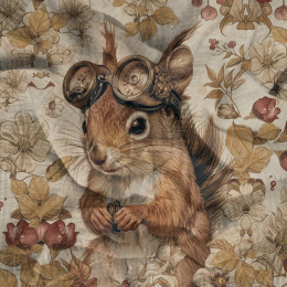 SQUIRREL STEAMPUNK FOREST - PANORAMICKÝ PANEL (60cm x 140cm) Mušelín bavlněný