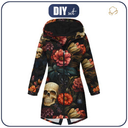 DÁMSKÁ BUNDA PARKA (ANNA) - FLOWERS AND SKULL - sada šití
