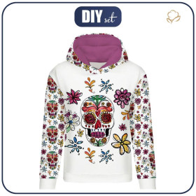 DÁMSKA MIKINA (POLA) CLASSIC S KAPUCÍ - LEBKY vz. 2 / bílý (DIA DE LOS MUERTOS) - teplákovina