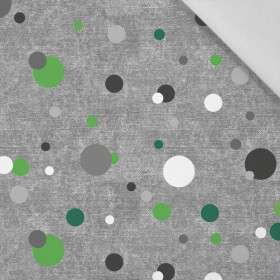 ZELENÉ TEČKY /  ACID WASH ŠEDÝ - tkanina bawełniana